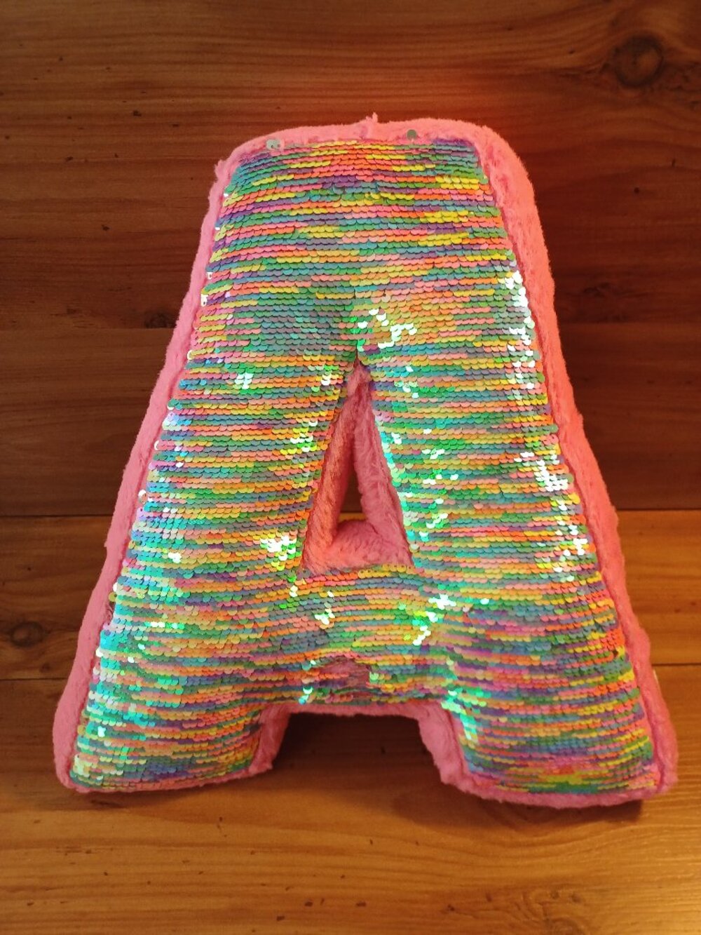 Justice Stuffed "A" Pillow Sequin Plush Fur Pink
